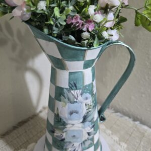 Teal Checkered Pitcher Vase