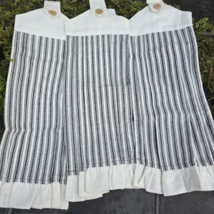 Ticking Stripe Black Button Loop Tea Towel- Set of 3