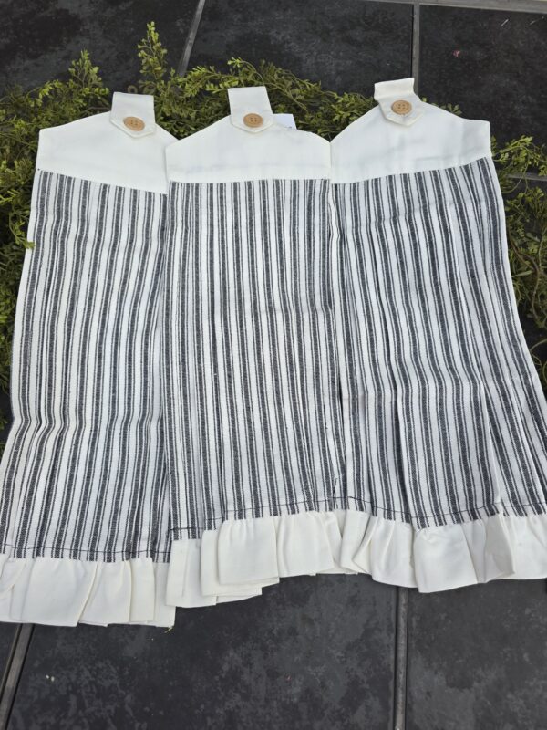 Ticking Stripe Black Button Loop Tea Towel- Set of 3
