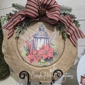 Christmas Lantern on Wooden Charger Decor
