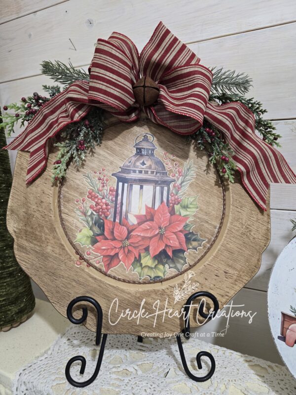 Christmas Lantern on Wooden Charger Decor