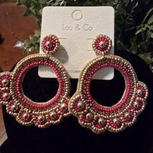 Fuschia Bead Hoop Earrings