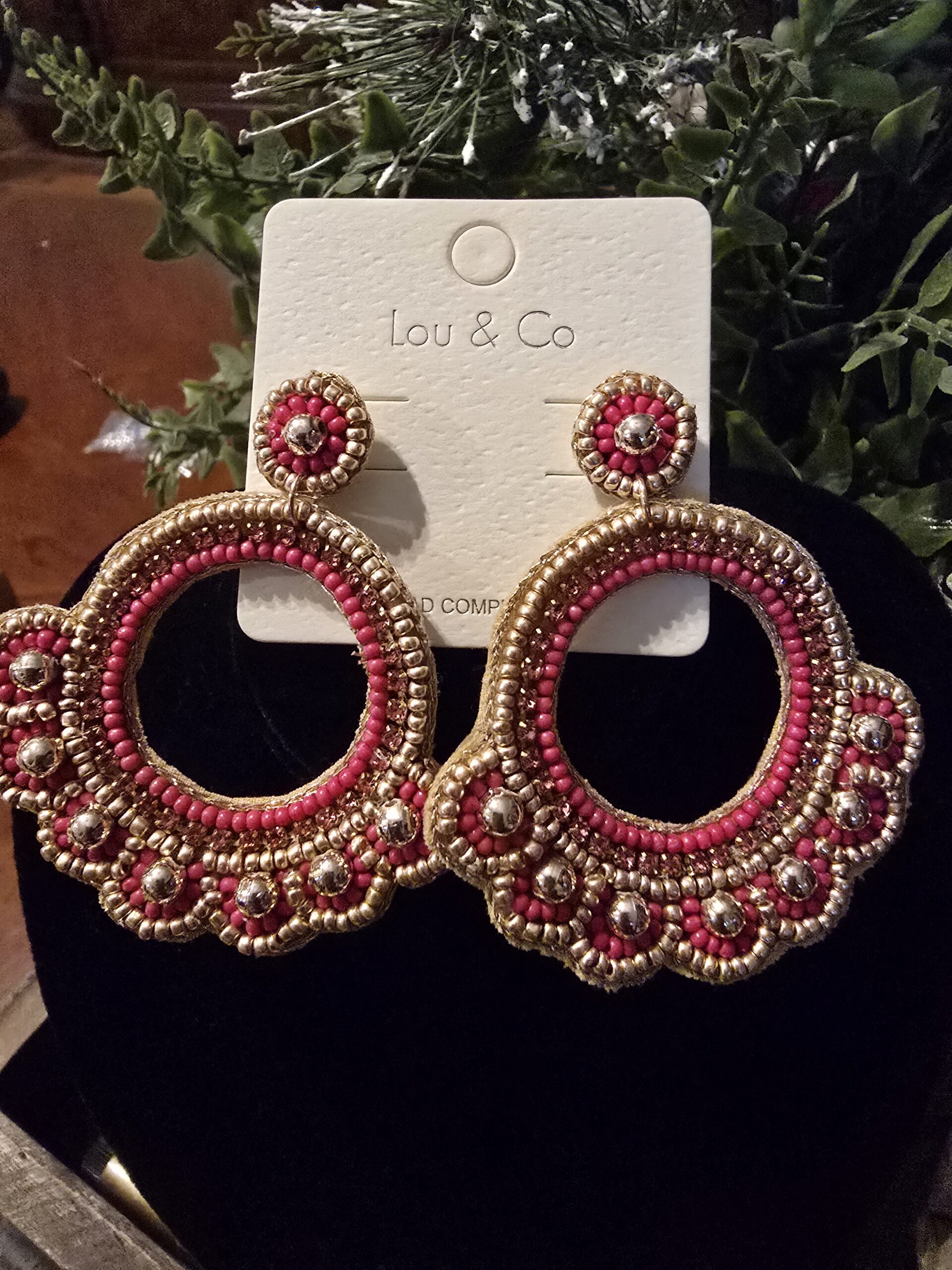 Fuschia Bead Hoop Earrings